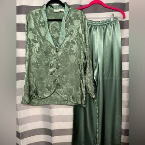 Victoria Secret Silky Elegant Green Satin Pajama Set
